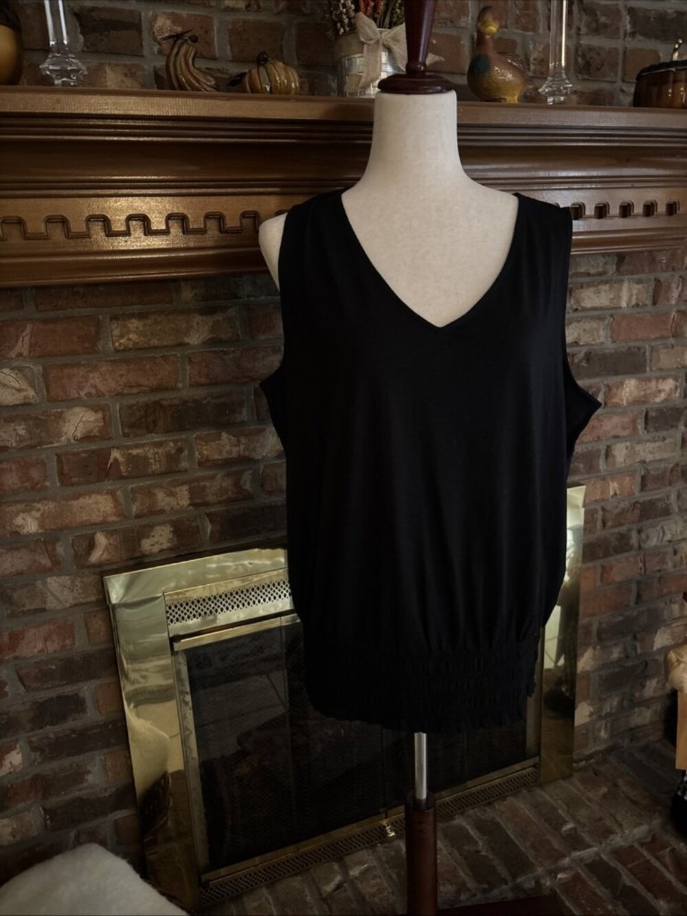J Jill New Black Sleeveless Top Shirred Elastic Waist NWT